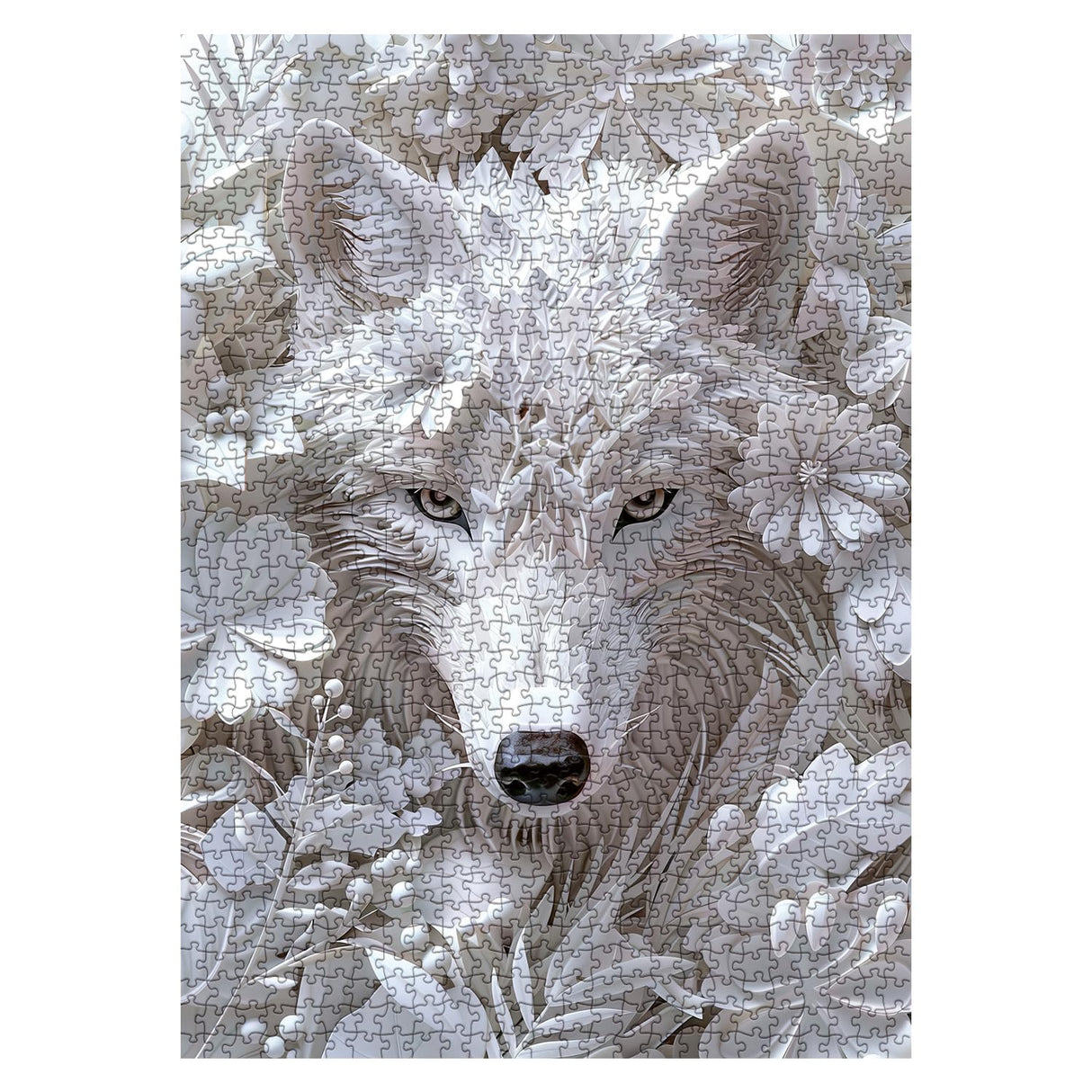 Impossible Flower Wolf Puzzles for Adults 1000 Pieces, Hard Difficult Animals White Jigsaw Puzzles, Floral Winter Wolves Art Puzzles BBOLDIN