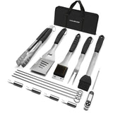 HAUSHOF Large Grilling Accessories, BBQ Grill Set, Heavy Duty Stainless Steel Barbecue Utensils with 16-1/2" Spatula, Brush, Fork, Tongs, Skewers, Thermometer, Bag, Ideal Gift, 15PCS HAUSHOF
