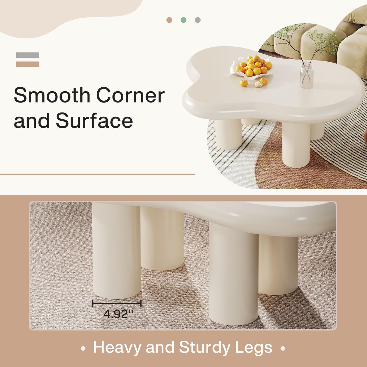 Tribesigns 39.4" Cloud Coffee Table, Cute Cream Coffee Table with 4 Solid Legs, Modern Carton Center Table for Living Room, Home Office, Funky Minimalist Tea Table (White) Tribesigns