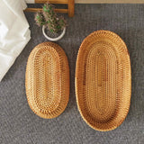 i-lan Handwoven Bread Serving Basket Bowls, Wicker Oval Fruit Bowl, Serving Bread Basket Set, Food Storage Bowl for Bread, Snack, Vegetable, Natural Brown (S: 10") i-lan