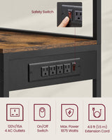 VASAGLE Bakers Rack with Power Outlet, 35.4 Inches Microwave Stand, Coffee Bar, 4 AC Outlets, with Adjustable Shelves, 8 S-Hooks, Basket, Spice Racks, Rustic Brown and Ink Black UKKS031K01 VASAGLE