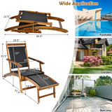 RELAX4LIFE Patio Chaise Lounge Chair - Acacia Wood Folding Rattan Wicker Chair w/Retractable Footrest, Space-Saving Ergonomic Deck Chair for Garden, Poolside, Patio RELAX4LIFE