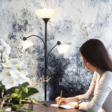 Brightech Sky Dome Double LED Floor lamp, Torchiere Super Bright Floor Lamp with 2 Reading Lamps for Living Rooms & Offices - Dimmable Tall Standing Lamp for Bedroom Reading - Tall Black Pole Brightech