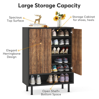 LITTLE TREE Shoe Cabinet with Doors, 6-Tier Modern Shoe Storage Cabinet with Adjustable Shelves, Wooden Free Standing Shoe Storage for Entryway, Hallway, Closet