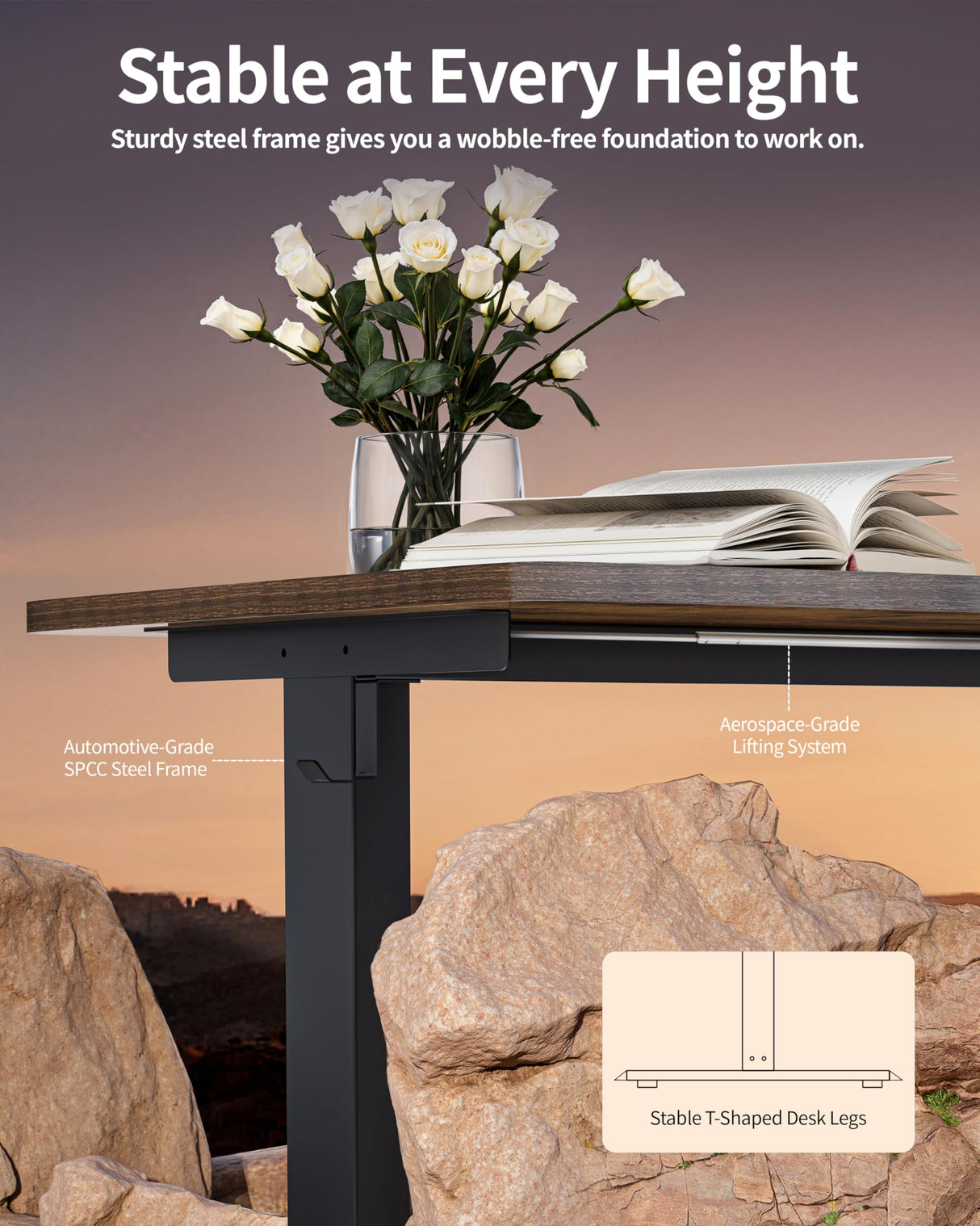 Standing Desk Electric Adjustable Computer Desk-Stand up Desk Office Gaming Home Office Memory Desks 48x24 inches Black Frame/Rustic Brown Top BIZUM