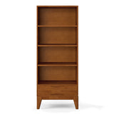 SIMPLIHOME Harper 24 inch Mid-Century Modern 4 Shelf Bookcase with Drawer (Set of 2) in Teak Brown for The Living Room, Study Room and Office SIMPLIHOME