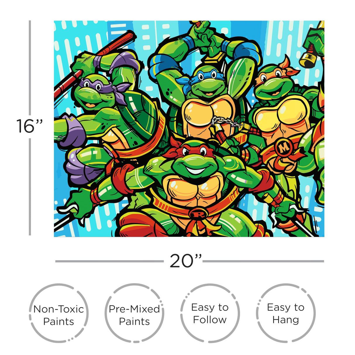 AQUARIUS Teenage Mutant Ninja Turtles Art by Numbers Painting Kit (16 x 20 Stretched Canvas) 24 Paints, 3 Paint Brushes, Ready to Hang, Officially Licensed TMNT Collectible - 16x20 in AQUARIUS