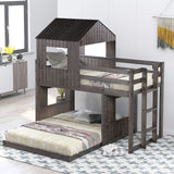 House Bunk Beds Twin over Full with Roof and Window in Distressed Grey by Harper & Bright Designs Harper & Bright Designs