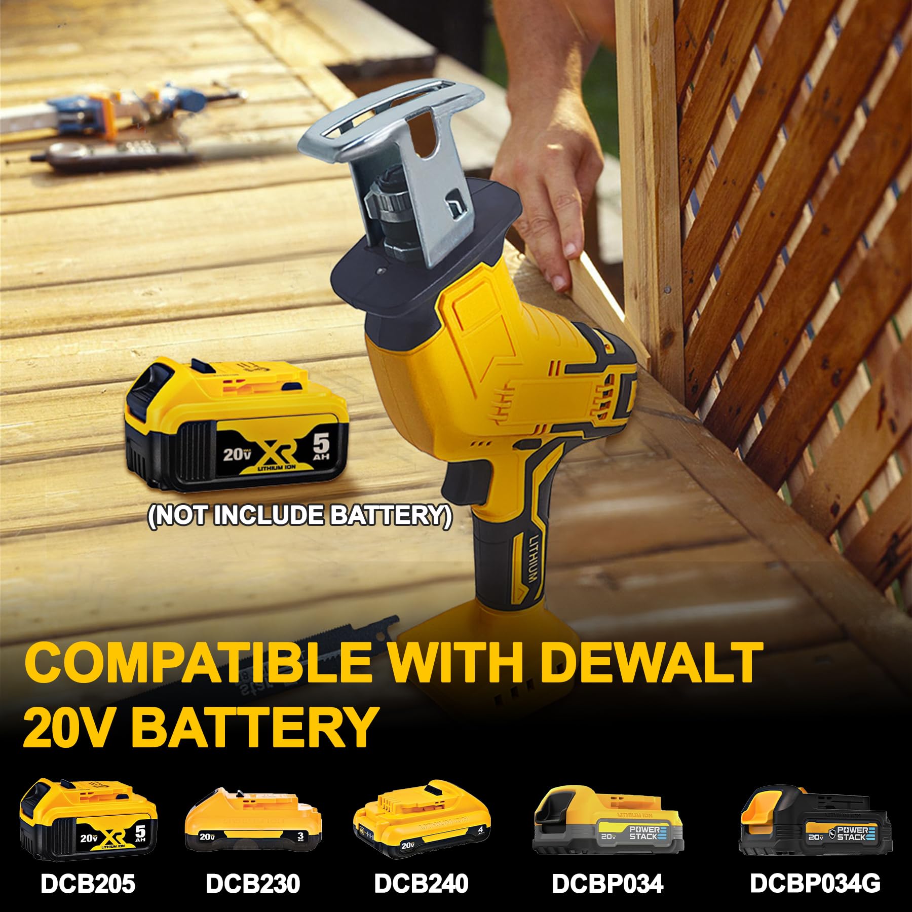 Cordless Reciprocating Saw for DeWalt 20V Battery, Brushless Power Recipro Saw, 0-3500SPM Variable Speed, Tool-free Blade Change, 4 Saw Blades Kit for Wood/Metal/PVC Cutting, Bare Tool - WoodArtSupply