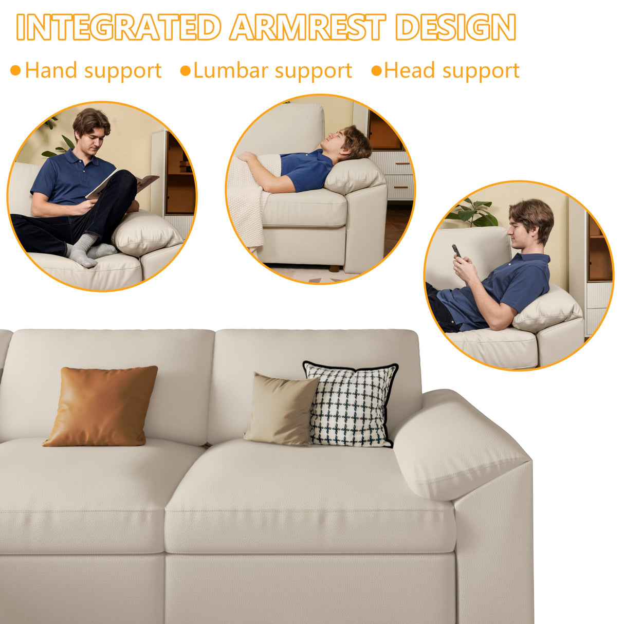 EASE MOOSE Loveseat Sofa for Living Room,Oversized Deep Seat Modular Sectional,Modern Comfy 2 Seater Sofas,Scratch Resistant Faux Leather Couch for Small Spaces, Beige EASE MOOSE