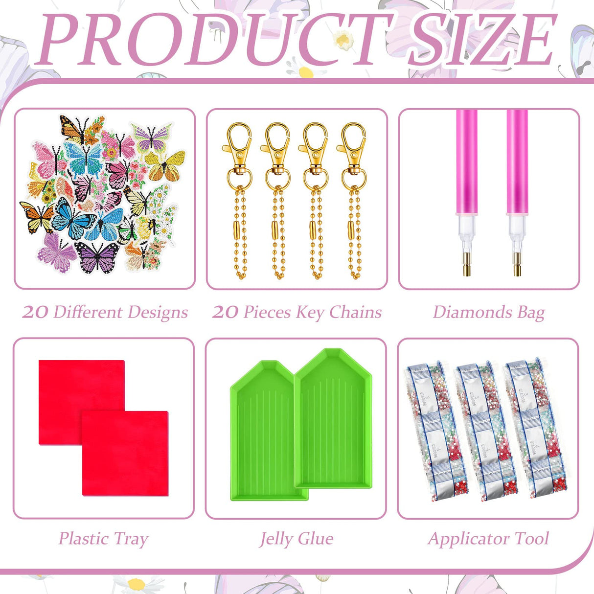 FairySandy 20 Pcs Spring Butterfly Diamond Painting Keychains 5d Flowers Butterflies Diamond Art Keychains Kits for Adults Single Side Floral Key Chain Hanging Ornament for Beginners DIY Crafts Gifts FairySandy