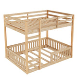 Bellemave Bunk Bed Full Over Full with Rail and guardrail, Full Bunk Bed for Kids, Girls, Boys, Floor Bunk beds with Fence, Solid Pine Wood, Natural Bellemave