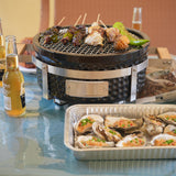 AUPLEX Yakitori Ceramic Charcoal Grill, Japanese Style Tabletop BBQ With Bamboo Heat Shield For Indoor/Outdoor, Round, DIA-14” AUPLEX