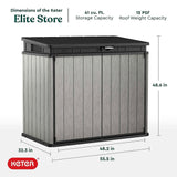 Keter Elite Store Outdoor Storage Shed, 4.6x2.7 Ft, All-Weather, Lockable Doors, Built-in Ventilation, Lid-to-Bin Kit, & Soft Close Mechanism, Grey Keter