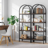 Tribesigns 4-Tier Industrial Arched Bookshelf in Rustic Brown - Freestanding Metal Frame Storage Rack Tribesigns