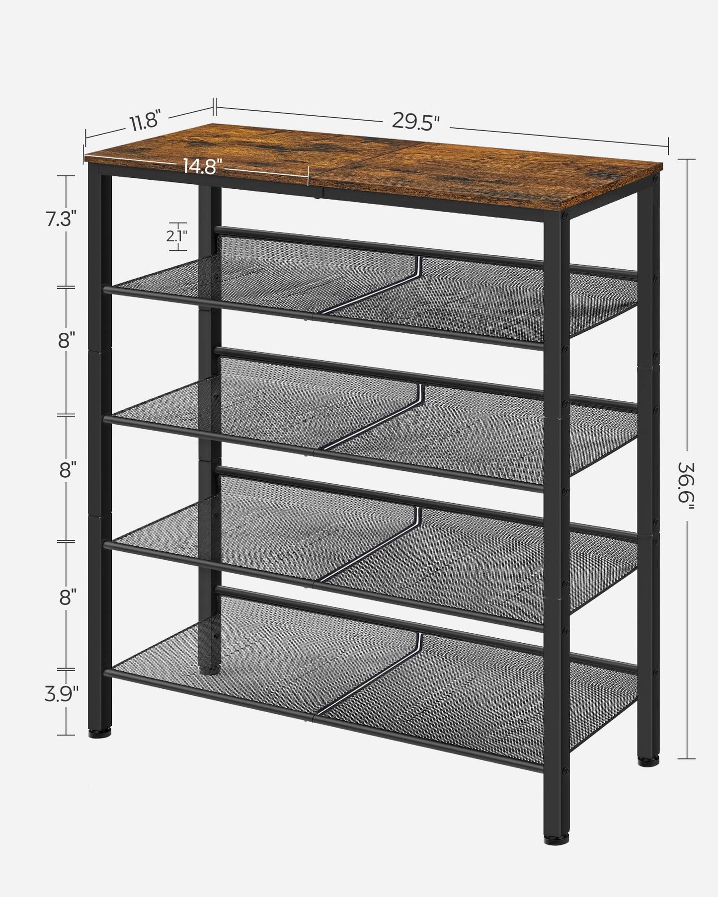 VASAGLE Shoe Rack for Entryway, 5 Tier Shoe Storage Shelves, 16-20 Pairs Shoe Organizer, with Sturdy Wooden Top and Steel Frame, Free Standing, Industrial, Rustic Brown and Ink Black ULBS038B - WoodArtSupply