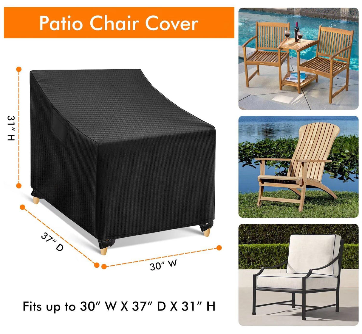 WLEAFJ Outdoor Chair Covers Waterproof, Black Lawn Patio Furniture Covers, Heavy Duty Wicker Garden Sofa Chair Cover, 2 Pack - 30" W x 37" D x 31" H WLEAFJ
