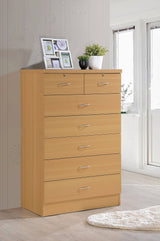 HODEDAH 7 Drawer Wood Dresser for Bedroom, 31.5 inch Wide Chest of Drawers, with 2 Locks on the Top Drawers, Storage Organization Unit for Clothing, Beech Hodedah