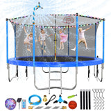 Lyromix Upgraded 12FT Trampoline with Lights, Large Outdoor Trampoline with Sprinkler,Basketball Hoop and Net, Capacity for 5-8 Kids and Adults, Cobalt Blue Lyromix
