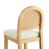 Rattan Counter Height Bar Stools Set of 2, Upholstered Farmhouse Barstools with Natural Rattan Back, Wooden Legs for Kitchen Island, Natural/Linen KISLOT