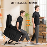 COMHOMA Power Lift Recliner for Elderly, Lift Chair with Heat and Massage，PU Recliner Sofa with 2 Side Pockets and Infinite Position for Living Room, Black COMHOMA