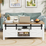 JUMMICO Farmhouse Coffee Table with Storage & Sliding Barn Doors, Modern Rustic Living Room Table with Adjustable Shelves, Wooden Rustic Center Table for Living Room (Antique White) JUMMICO