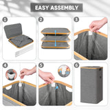 BALEINE Laundry Hamper with Lid, Tall Laundry Baskets with Bamboo Pull Handles, Large Laundry Bin with Internal Support (26 Gal/100L, Beige) BALEINE