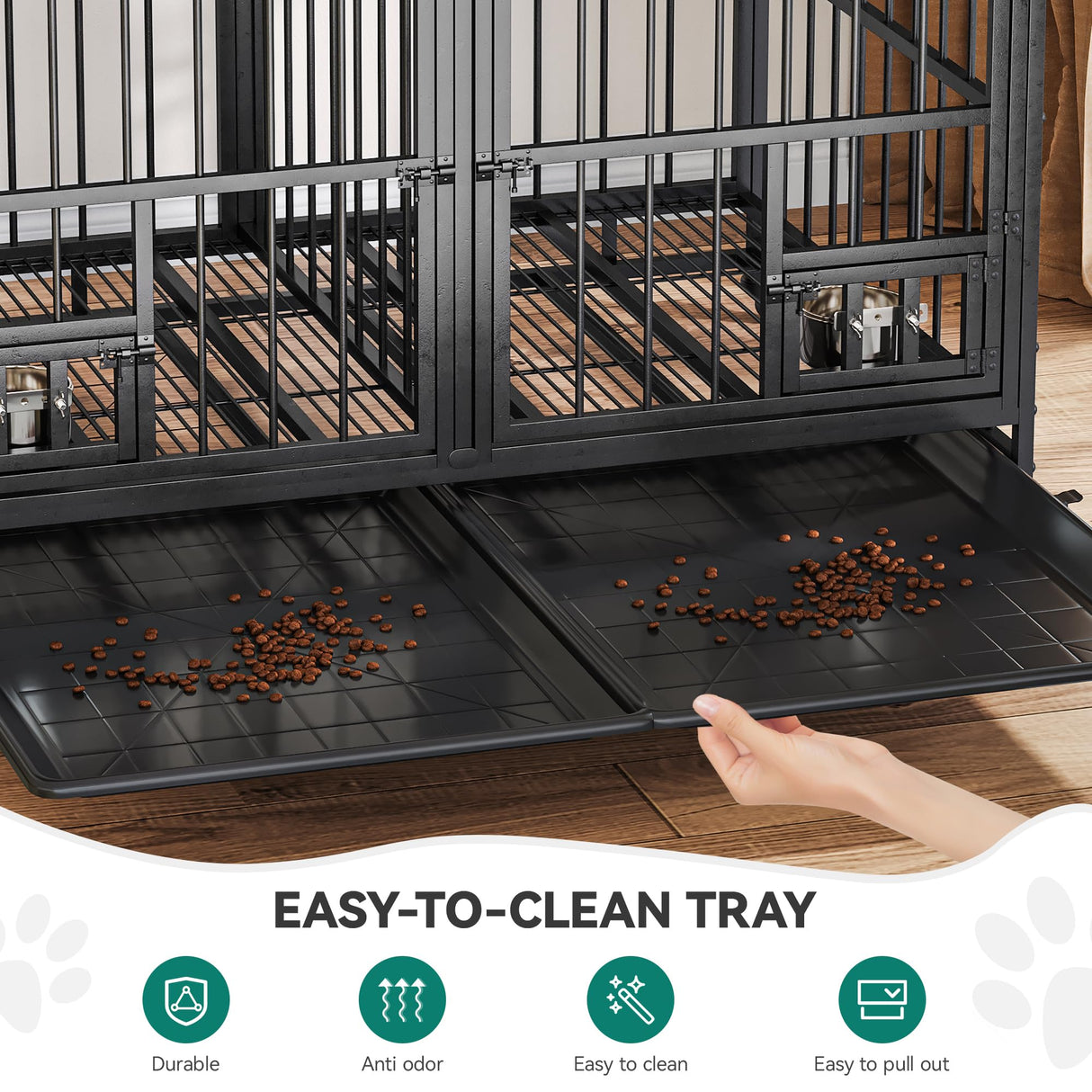 YITAHOME 37.5'' Heavy Duty Dog Crate with Removable Divider, Double Doors & Locks Design, Furniture Style Large Dog Crate with 360° Rotatable Dog Bowls & 360° Wheels & 2 Trays for Small/Medium Dog YITAHOME