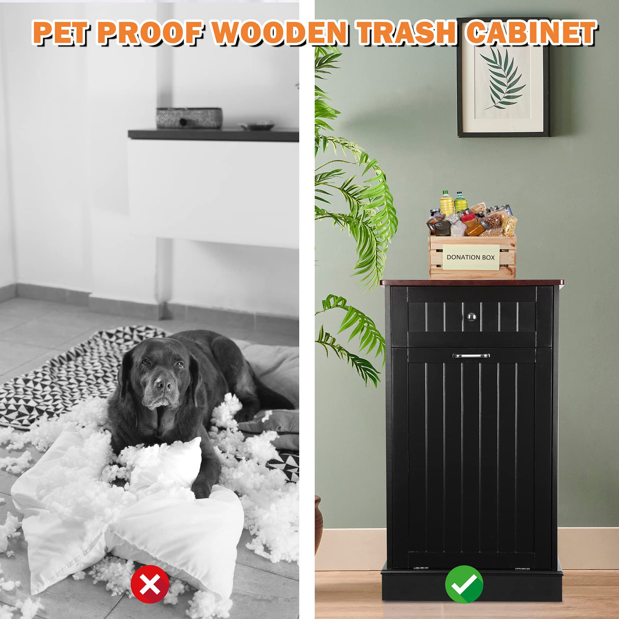 TOLEAD Tilt Out Trash Cabinet Free Standing 10 Gallon Recycling Trash Can Cabinet for Farmhouse Kitchen,Living Room, Dining Room, Black TOLEAD