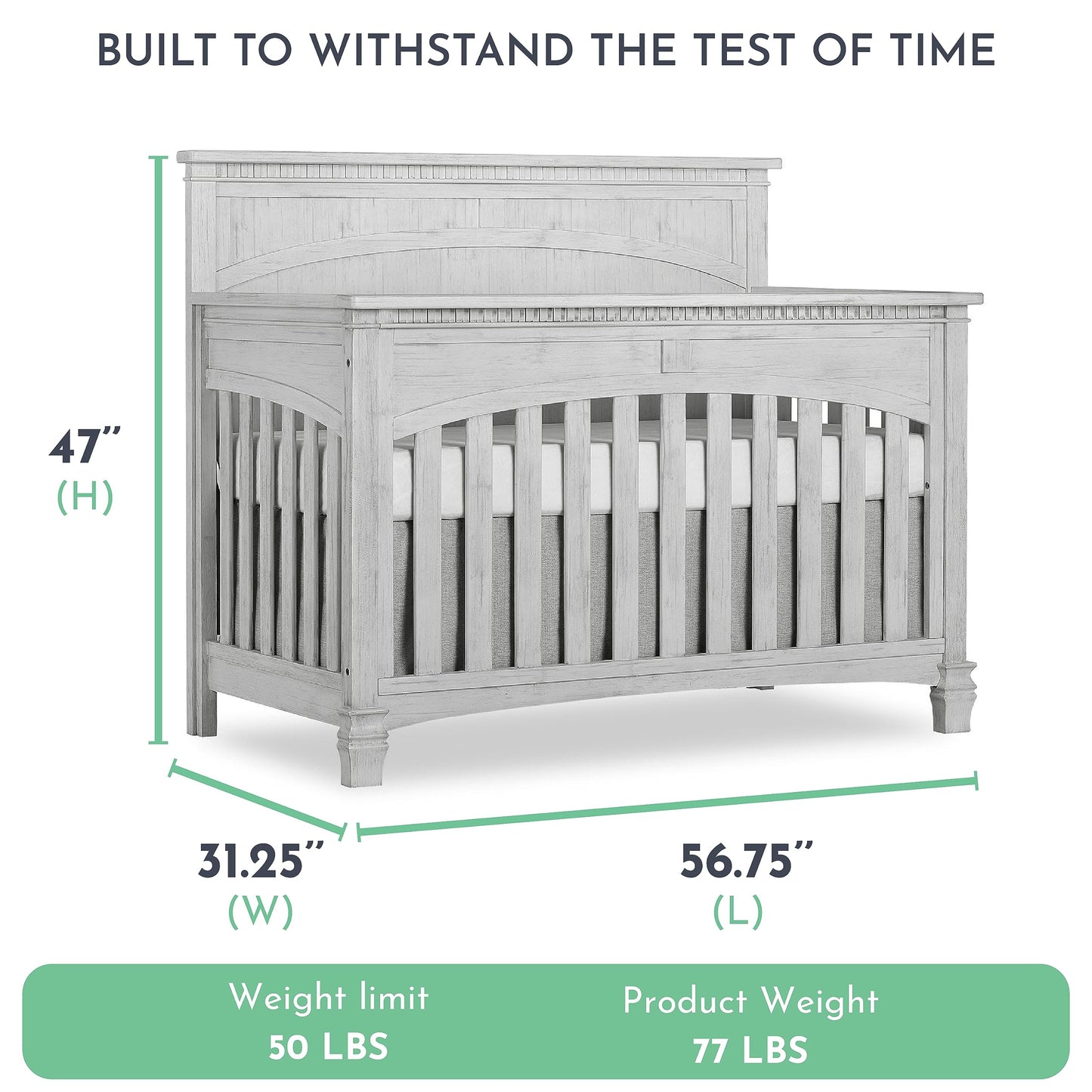 Evolur Santa Fe 5-in-1 Convertible Crib in Antique Mist, Greenguard Gold Certified, Features 3 Mattress Heights, Wooden Nursery and Bedroom Furniture, Baby Crib - WoodArtSupply