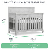 Evolur Santa Fe 5-in-1 Convertible Crib in Antique Mist, Greenguard Gold Certified, Features 3 Mattress Heights, Wooden Nursery and Bedroom Furniture, Baby Crib Evolur