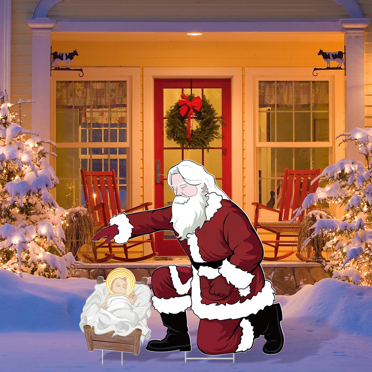 Vivantia Santa Jesus Nativity Set Large 90cm Tall Weatherproof Religious Santa Holy Jesus Birth Christian Nativity Scene with Metal Stakes for Outdoor Christmas Holiday Lawn Home Garden Yard Decor Vivantia