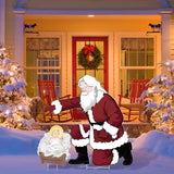 Vivantia Santa Jesus Nativity Set Large 90cm Tall Weatherproof Religious Santa Holy Jesus Birth Christian Nativity Scene with Metal Stakes for Outdoor Christmas Holiday Lawn Home Garden Yard Decor Vivantia