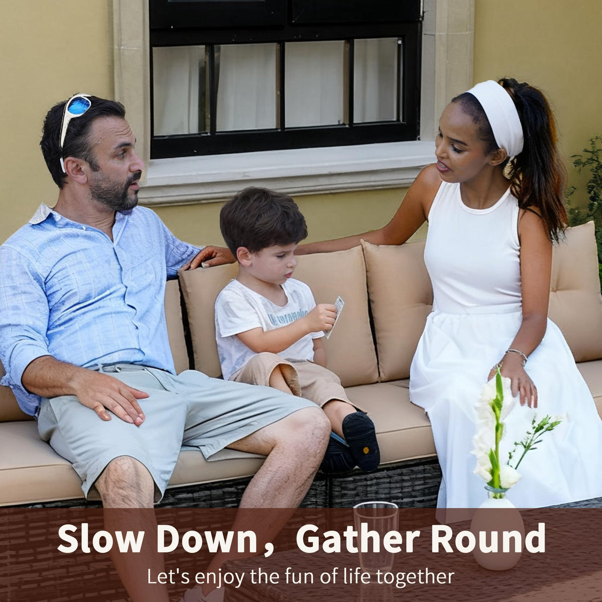 ZJEYEJZ 6 Pieces Patio Furniture Set - All-Weather Outdoor Wicker Sectional Conversation Sofa, Rattan Patio Seating Sofa Set with 4'' Cushion and Glass Table for Porch Poolside, Brown ZJEYEJZ