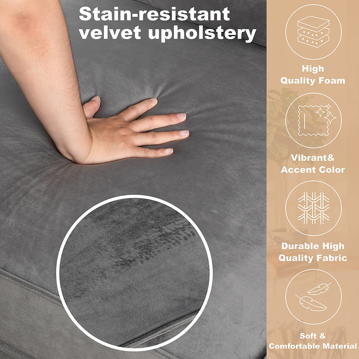 Vongrasig 5 Pieces Sectional Couch Modular Sofa with Reversible Chaise 116" Velvet L-Shaped Couch Sofa 4-seat Modular Large Sectional Couch with Ottoman for Living Room, Upholstered Cushion (Grey) Vongrasig