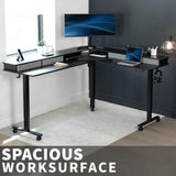 VIVO Electric 2-Tier Height Adjustable 75 x 63 inch Stand Up Corner Desk, L-Shaped Mobile Table with Memory Controller, Black Table Top, Black Frame, Dark Gray Storage Drawers, DESK-E3CVB-75 VIVO