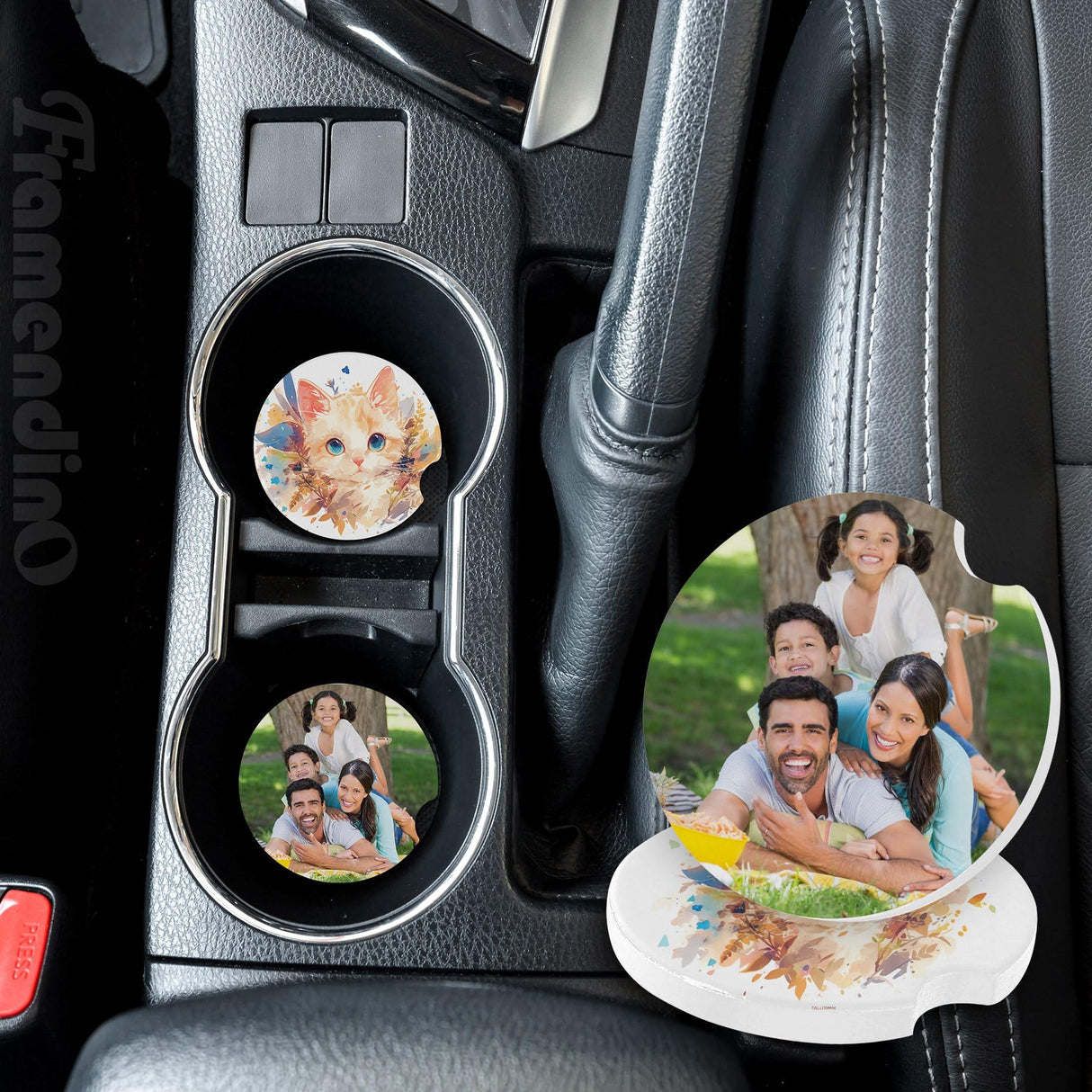 Framendino, 16 Pack Ceramic Car Coasters Sublimation Blanks 2.6" Blanks Sublimation Coasters Cupholders Cup Coaster with Finger Notch for Keeping Drink Spill Framendino