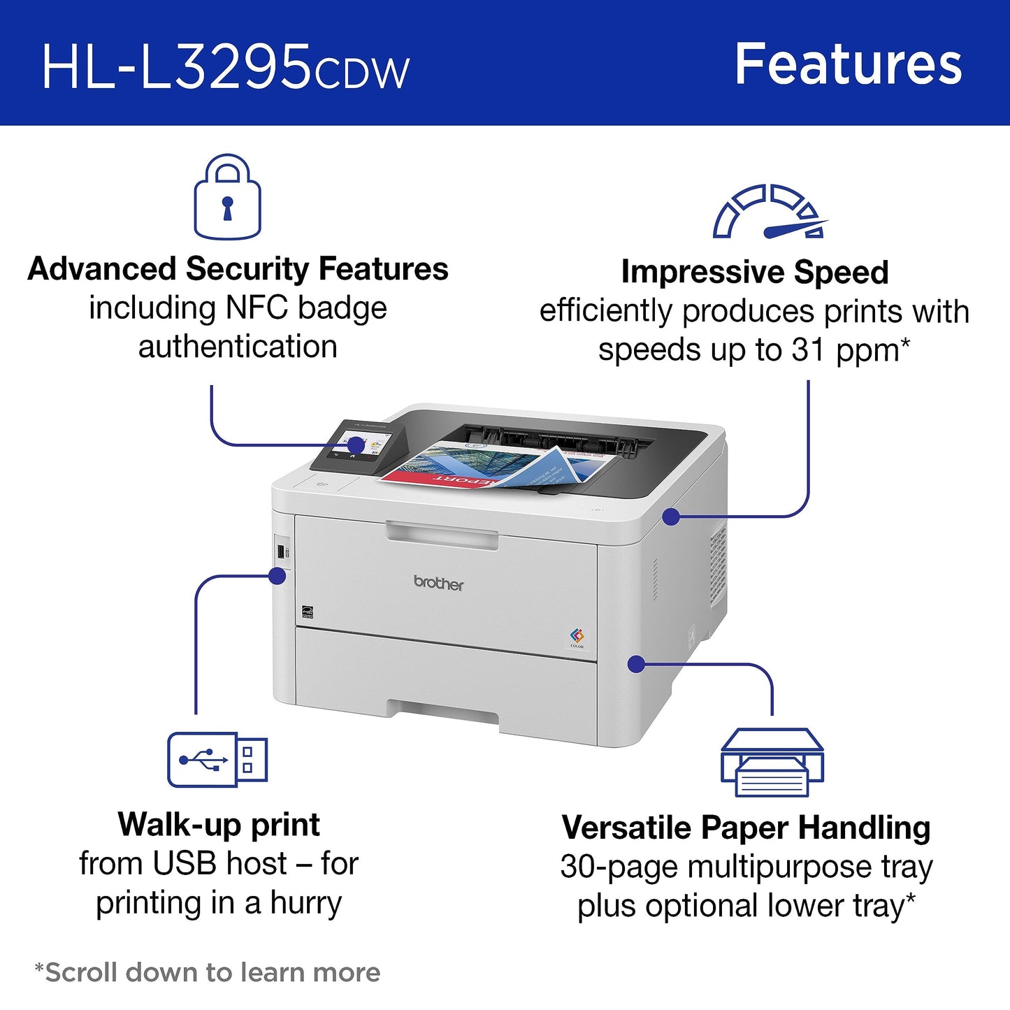 Brother HL-L3295CDW Wireless Compact Digital Color Printer with Laser Quality Output,Duplex,NFC,Mobile & Ethernet Includes 4 Month Refresh Subscription Trial,Amazon Dash Replenishment Ready,HLL3295CDW