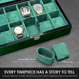 SYENS Watch Box for Men 10 Watches Storage Organizer Case, Smart Watch Display, Green Wood with Soft Suede Interior, Large Glass Window, Gift for Women and Man (10W-GR) SYENS