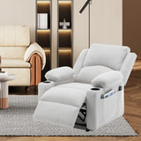 Power Recliner Chair for Adults,Upholstered Nursery Reclining Sofa Chair,Heating Point Massage Theater Seating Single Sofa with Side Pockets Table for Living Room-Grey White Alunaune