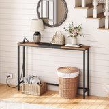 HOOBRO Narrow Console Table with Power Outlets, 44.9-Inch Sofa Table, Slim Behind Couch Table, Entryway Display Shelf, for Living Room, Foyer, Hallway, Rustic Brown and Black BF114UXG01 HOOBRO