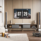 Bestier Mid Century Modern TV Stand for 85 inch tv, Entertainment Center with Storage and Sliding Doors, 2 in 1 Long TV Cabinet for Living Room, Ancona Walnut Bestier