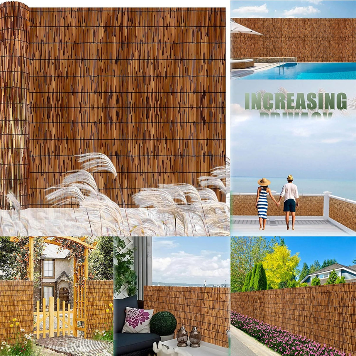 Natural Reed Fencing,Decorative Bamboo Fencing 2ft 3ft 4ft 5ft 6ft High Roll Reed Screen Curtain Balcony Reed Fence Roll for Outdoor Backyard Patio, Decorative Fence,Privacy Screen(91x305cm(3x10ft)) ZMNXAS