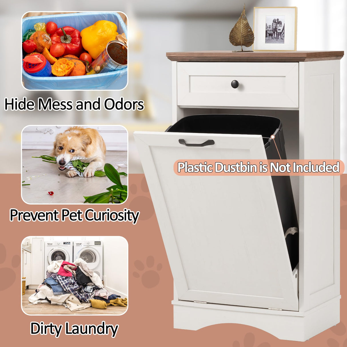 Spurgehom 13 Gallon Tilt Out Trash Cabinet Kitchen Waste Bins, Laundry Hamper Tilt Out Pet Proof Hidden Trash Bin for Kitchen Living Room,White Spurgehom