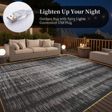 MontVoo Outdoor Rug Waterproof 9x12 ft with Strip Lights Outdoor Patio Rug Mat Reversible Plastic Straw Rug Outside Outdoor Rug for RV Camping Picnic Balcony Backyard MontVoo