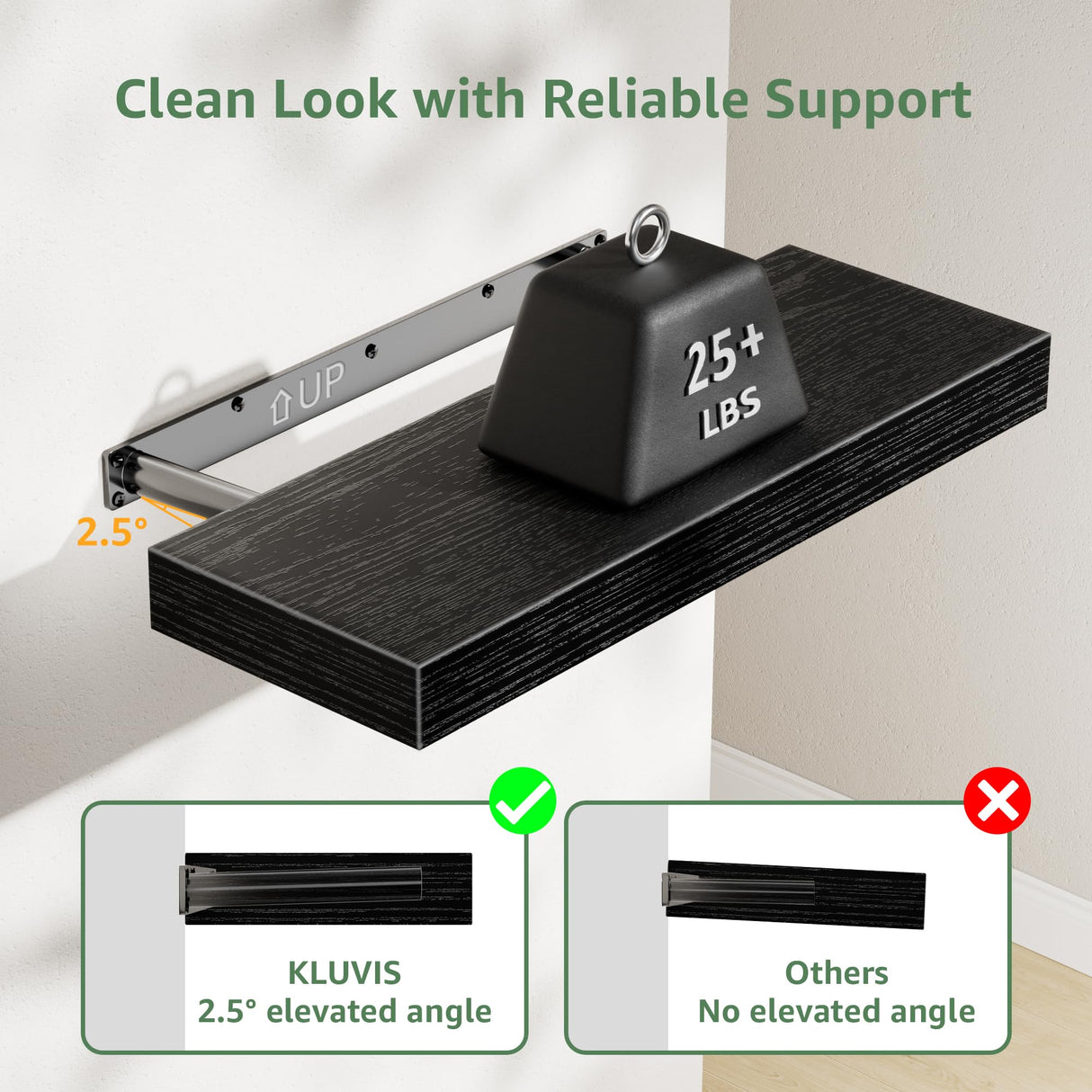 KLUVIS Bathroom Floating Shelves for Wall - Shelf Over Toilet Storage Small Farmhouse Decor Shelves (15.7 inch, Set of 3, Black) KLUVIS