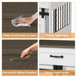 RQZ 65" Double Dog Crate Furniture for 2 Dogs Heavy Duty Wood Dog Cage Table with 3 Storage Drawers and 4 Stainless Steel Bowls Dog Kennel Indoor for Medium Large Dogs RQZ