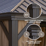 12x18Ft Hardtop Gazebo, Aluminum Frame Canopy with Double Galvanized Steel Roof, Outdoor Heavy Gazebo with Nettings and Curtains for Backyard, Patio and Deck (Brown 12x18 Ft) TRUSTERTHEE