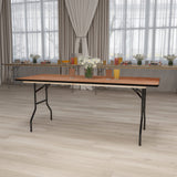 EMMA + OLIVER 6-Foot Rectangular Wood Folding Banquet Table with Clear Coated Finished Top EMMA + OLIVER