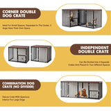 FKLUG Dog Crate Furniture for 2 Dogs, Corner Heavy Duty Double Dog Kennel Furniture with Divider, Indoor Wooden Dogs Crate Large Breed (Black) FKLUG
